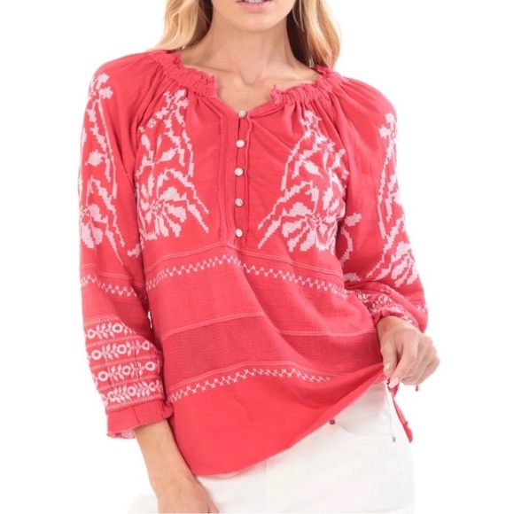 Apny Tops - AP.NY | Mixed Media Embroidered Peasant Blouse | Sz S